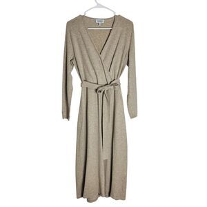 & Other Stories Wool Blend Knit Faux Wrap Dress Midi Women's Medium Beige